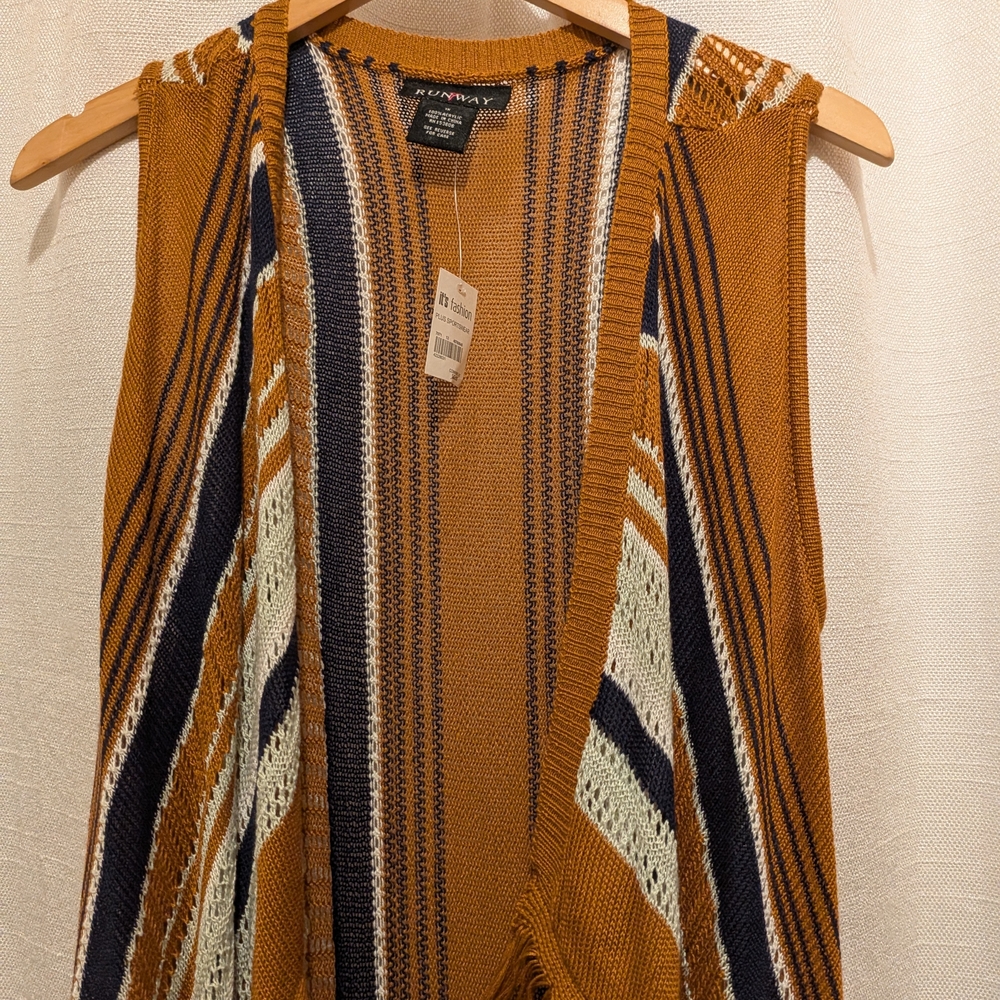 Burnt Orange and Navy Striped Vest by Runway